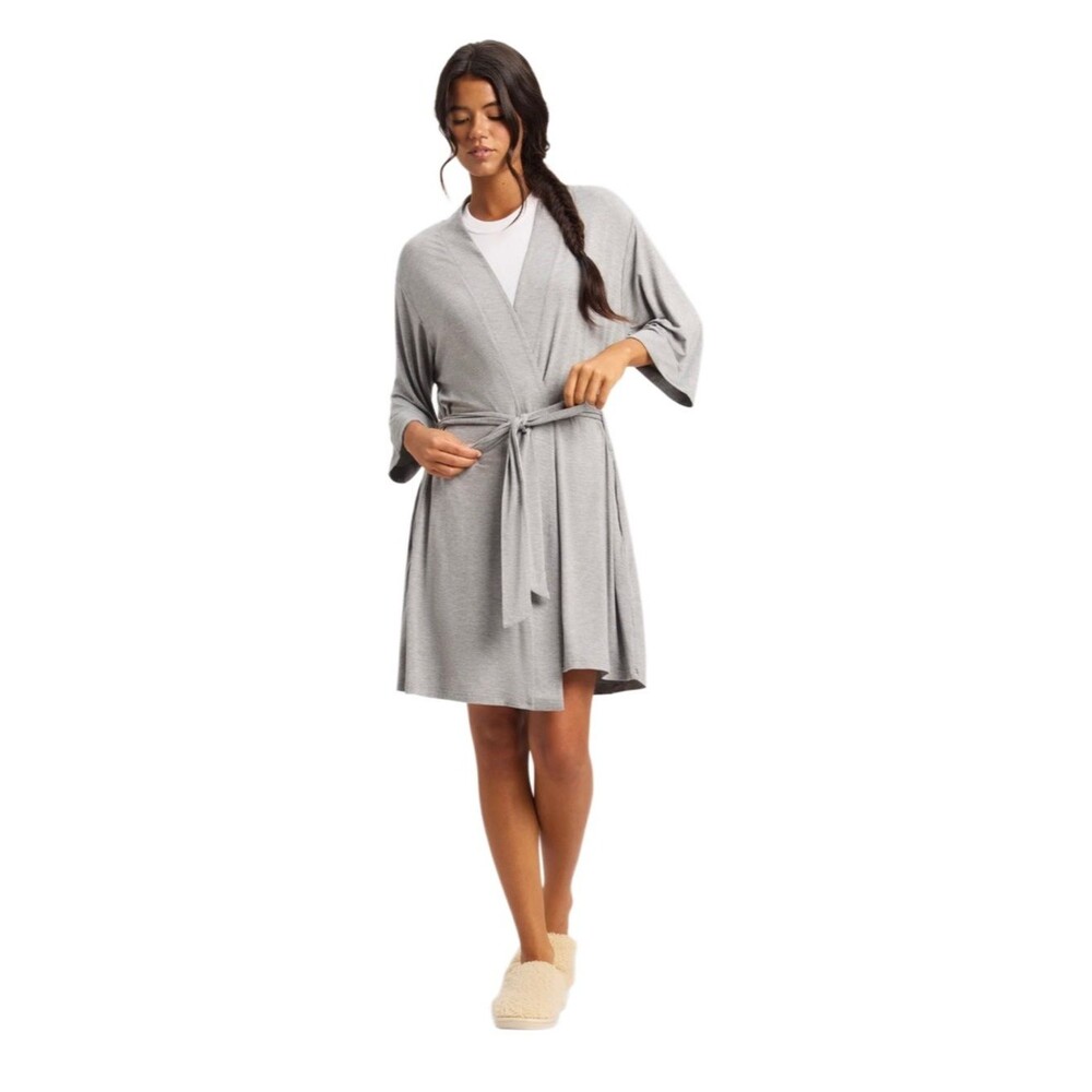 Cozy Earth Gray Bamboo Stretch Knit Kimono Robe Size XS